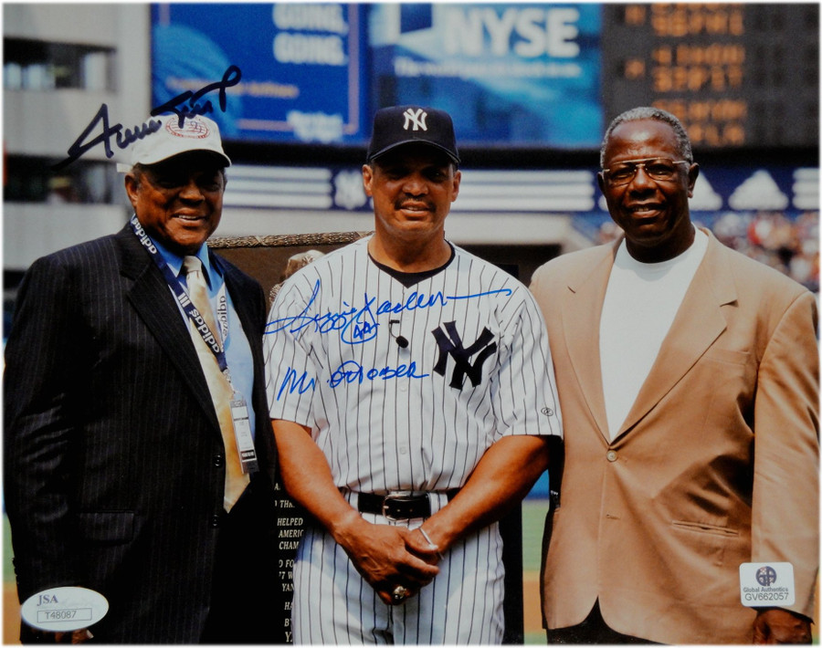 Willie Mays - Reggie Jackson Signed 8X10 Photo w/ Hank Aaron Dual Auto GAI JSA