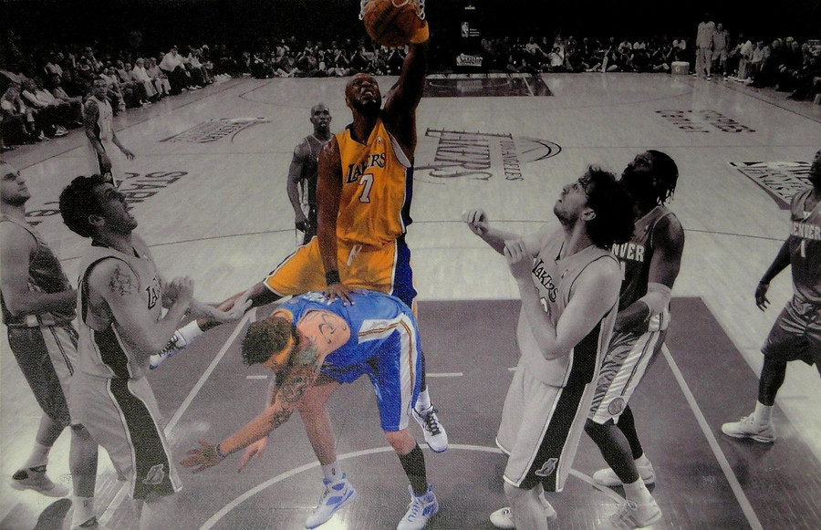 Lamar Odom UnSigned 13x20 Canvas Los Angeles Lakers Dunking over Birdman!