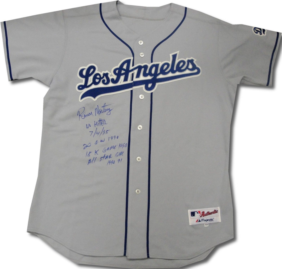Ramon Martinez Hand Signed Los Angeles Dodgers Grey Stat Jersey No Hitters More