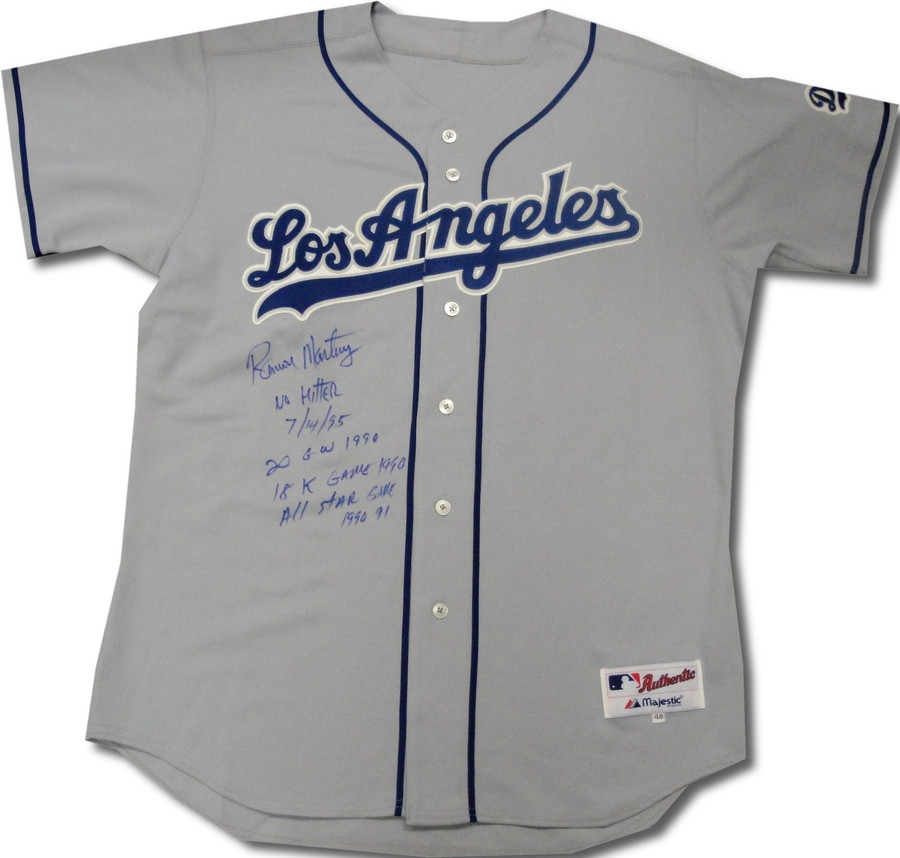 Ramon Martinez Hand Signed Los Angeles Dodgers Grey Stat Jersey No Hitters  More - Cardboard Legends