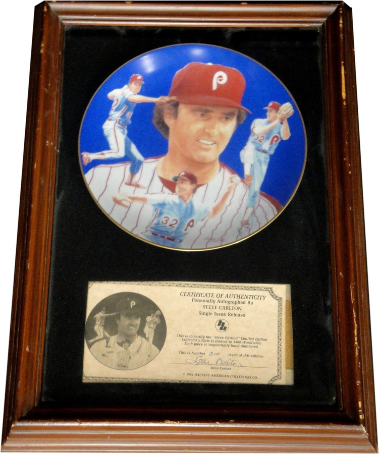 Steve Carlton UnSigned Custom Framed collectors Plate With Certificate