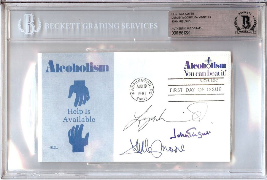 Dudley Moore Liza Minnelli John Gielgud Autographed First Day Cover Arthur BAS