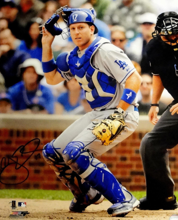 AJ Ellis Hand Signed Autographed 16x20 Photo LA Dodgers Hand On Mask COA