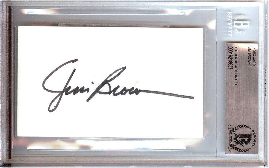 Jim Brown Signed Autographed Index Card Browns Legend HOFer BAS