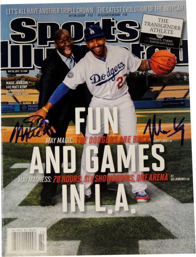 Magic Johnson Matt Kemp Dual Hand Signed Sports Illustrated Magazine Dodgers+COA