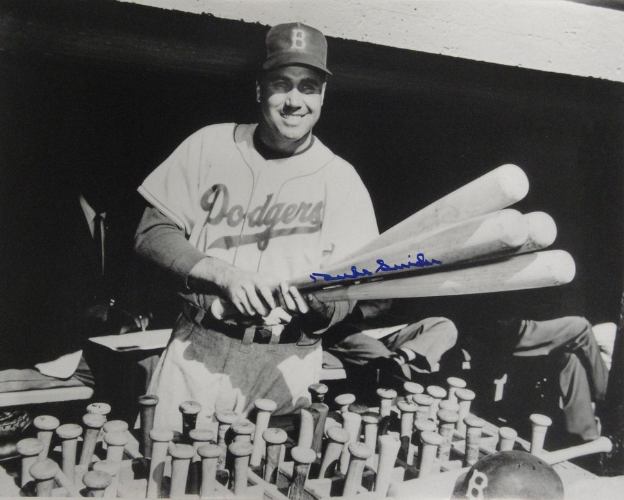 Duke Snider Signed Autographed 16x20 Photograph Los Angeles Dodgers Holding Bats