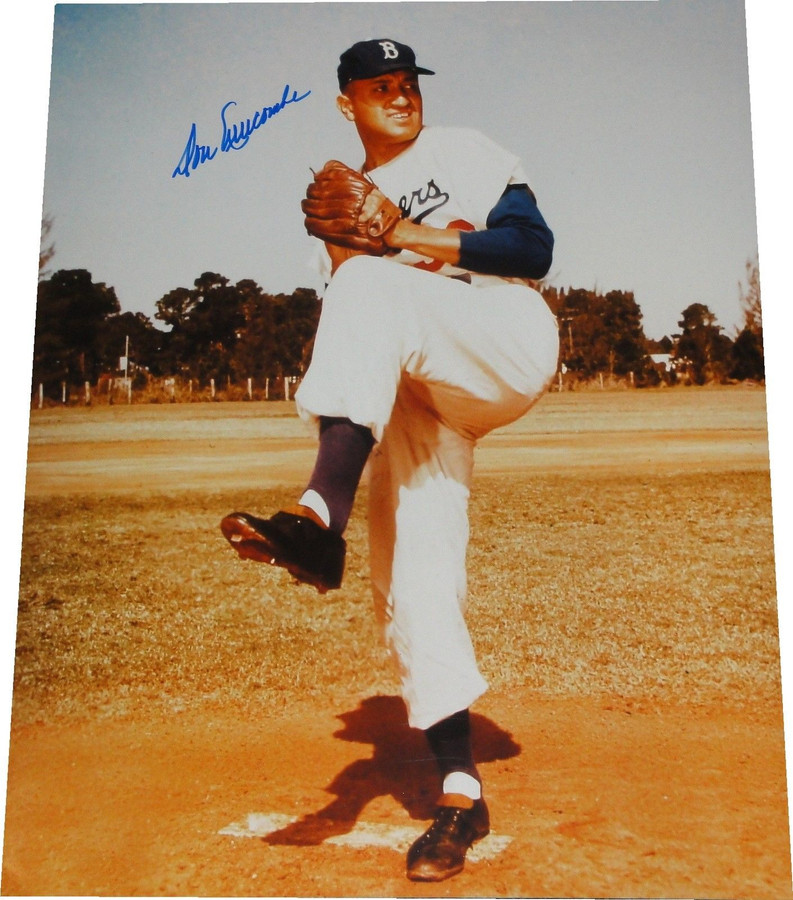 Don Newcombe Hand Signed Autographed 16x20 Photo Brooklyn Dodgers Pitching Wind