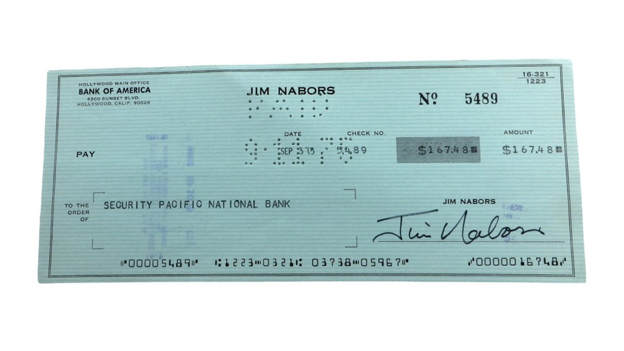 Jim Nabors Signed Autographed Bank Check Gomer Pyle Actor 9/3/75 JSA AW92934