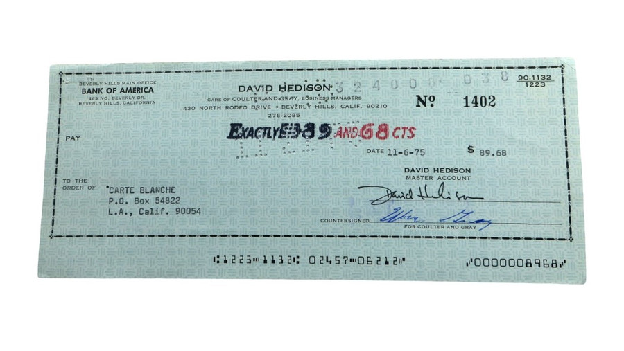 David Hedison Signed Autographed Bank Check The Fly James Bond JSA AW92927