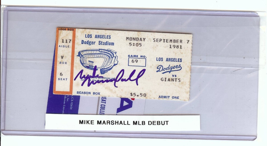 Mike Marshall Signed Autographed Ticket Dodgers MLB Debut 9/7/81 PSA AJ28117