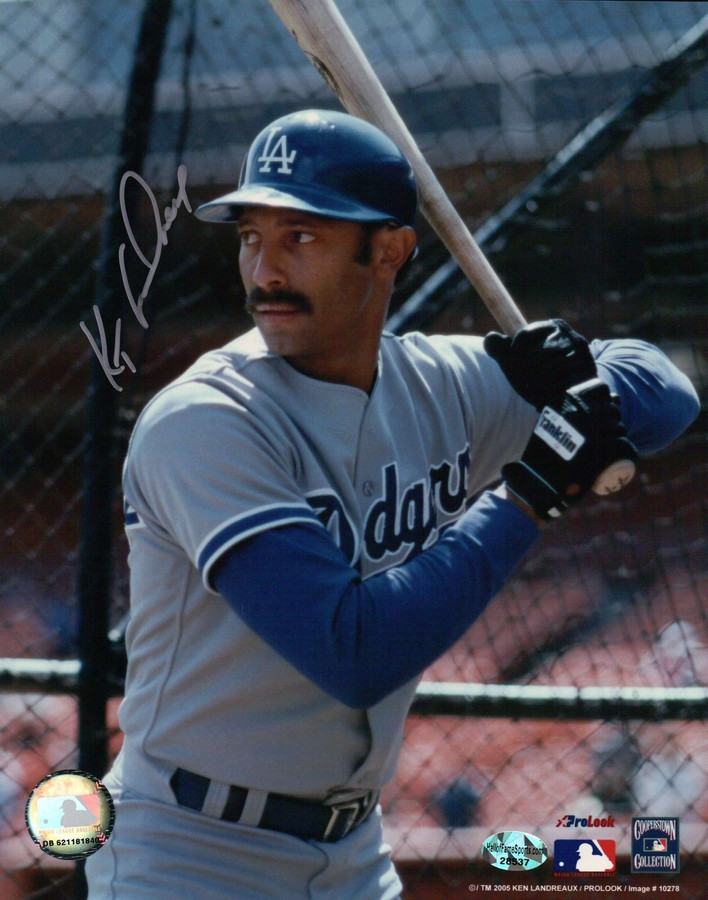 Ken Kenny Landreaux Signed 8X10 Photo Autograph Dodgers in Cage Silver Auto COA