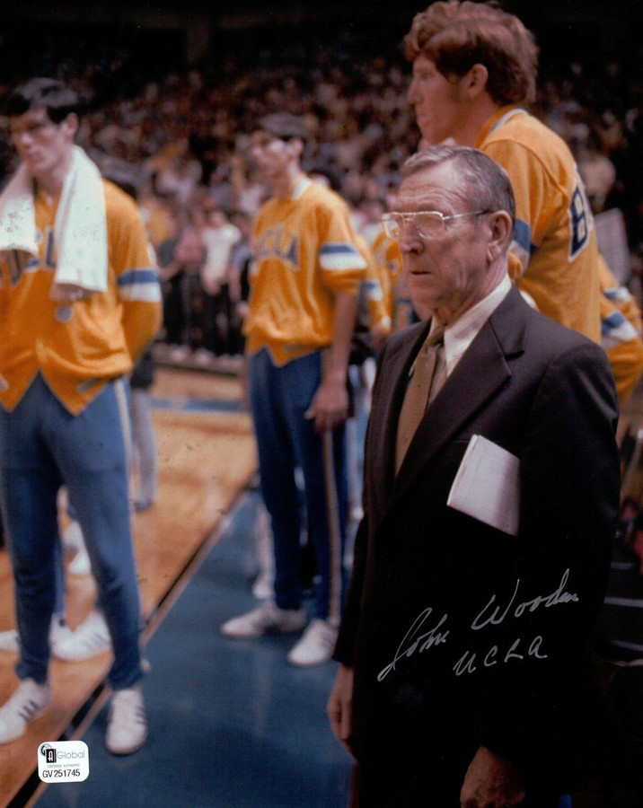 John Wooden Signed 8X10 Autograph Photo "UCLA" Paper Under Arm GAI COA