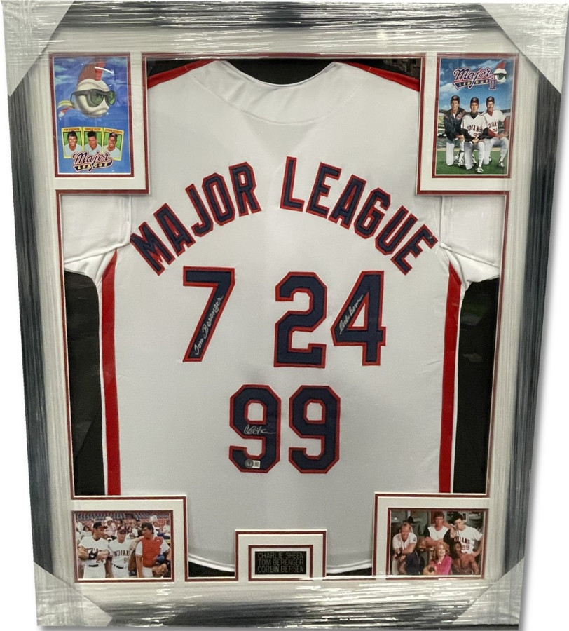 Major League Signed Cast Jersey Sheen Berenger Bernsen Custom Framed BAS W995832
