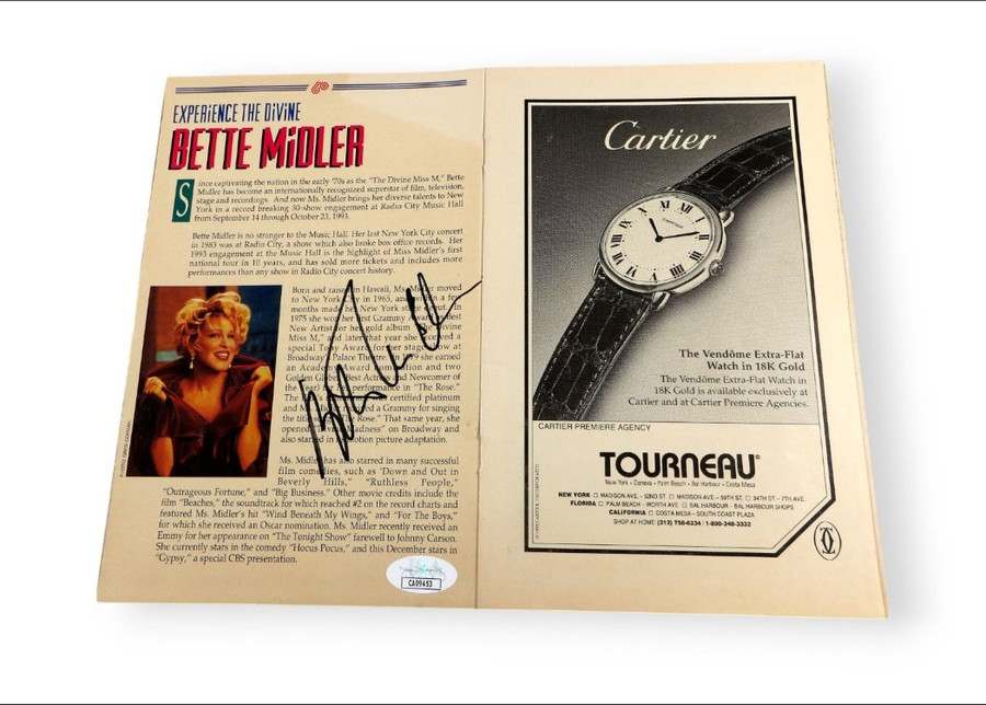 Bette Midler Signed Autographed Program Page Radio City Music Hall JSA CA09453