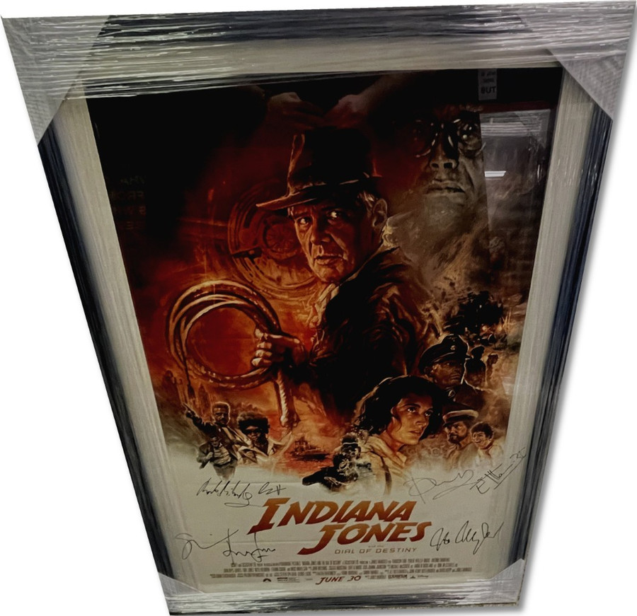 Indiana Jones Dial Of Destiny Signed Cast Poster Harrison Ford +5 Framed JSA