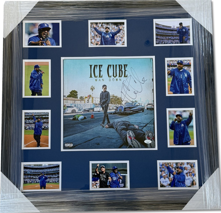 Ice Cube Signed Autographed Album Cover Man Down Dodgers Collage Framed JSA