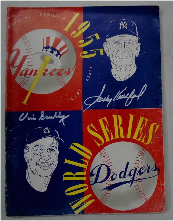 Vin Scully Sandy Koufax Signed Auto Original 1955 World Series Program JSA & OA