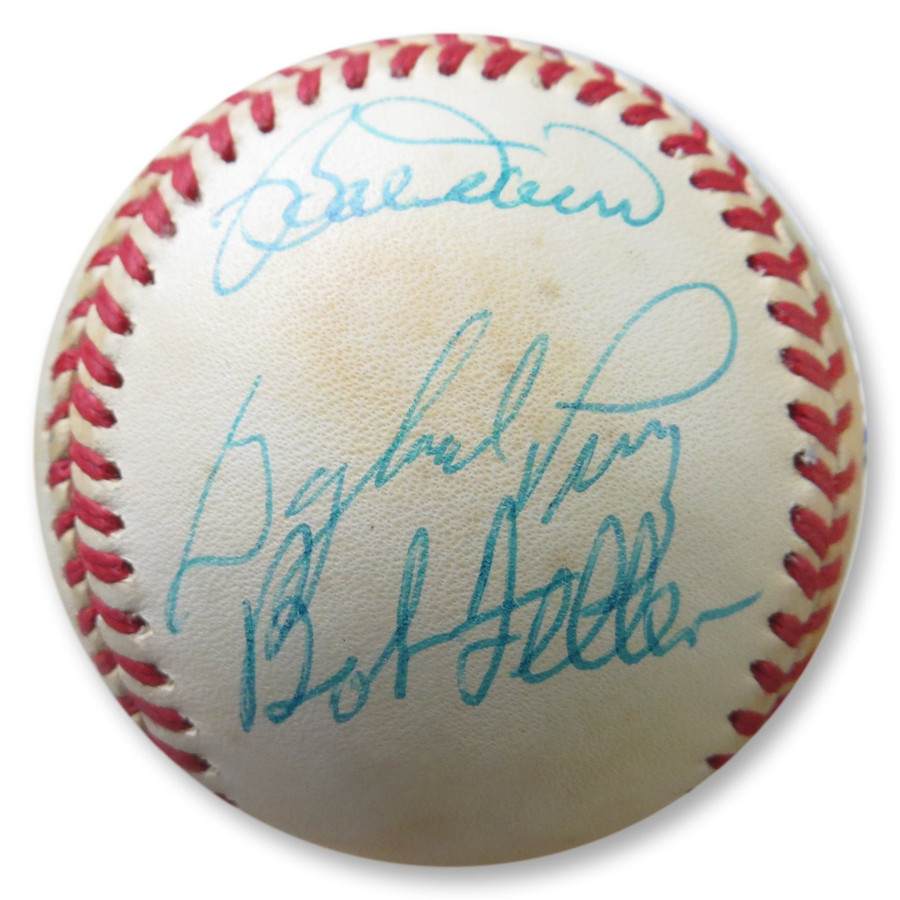 Bobby Doerr Gaylord Perry Bob Feller 3X Autographed AL Baseball UDA UDM16227