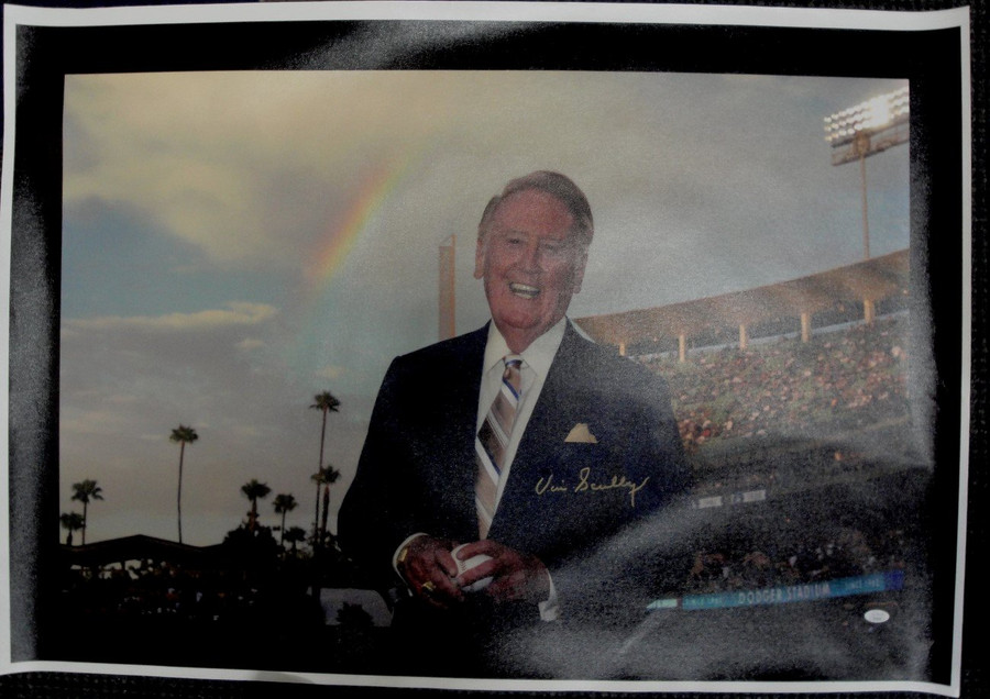 Vin Scully Hand Signed Auto 22X34 MLB Stunning Rainbow Canvas Dodgers JSA