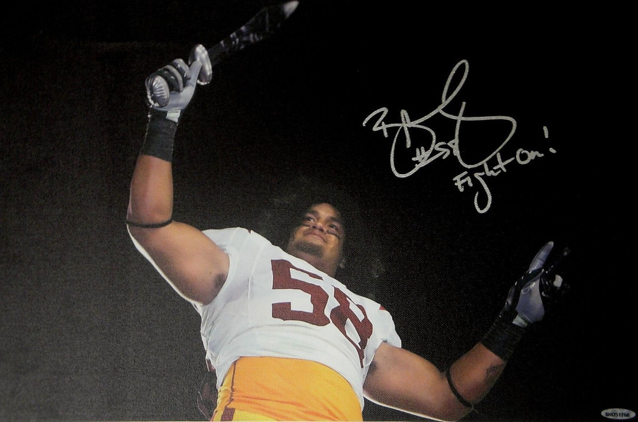 Rey Maualuga Hand Signed Autographed 13x20 Canvas USC Trojans Fight On! UDA51775
