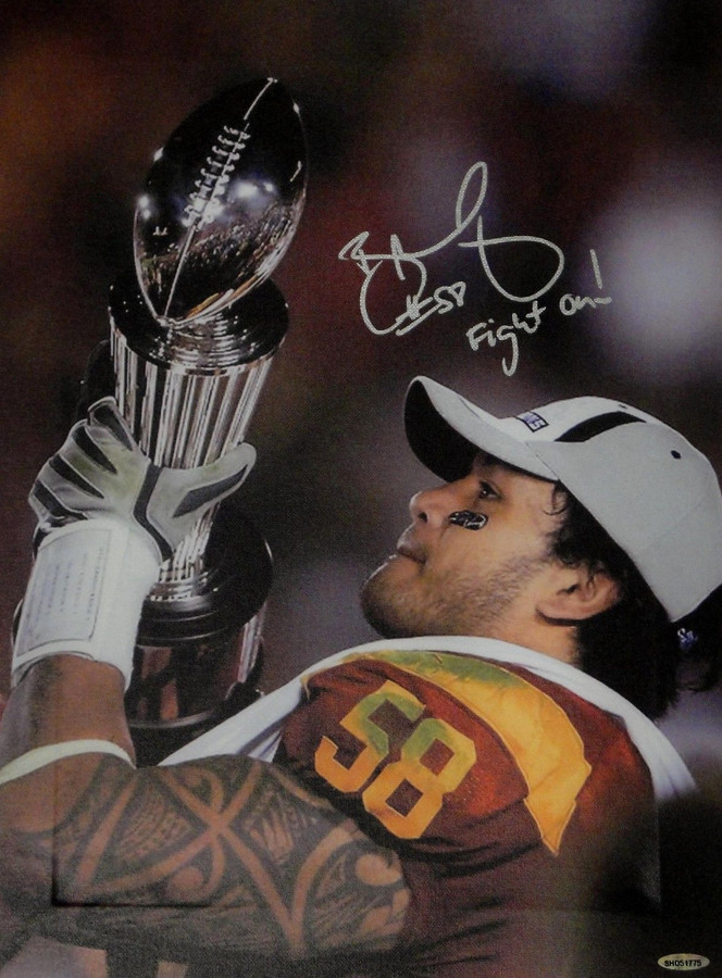 Rey Maualuga Hand Signed Autographed 15x20 Canvas USC Trojans Fight On! UDA51768
