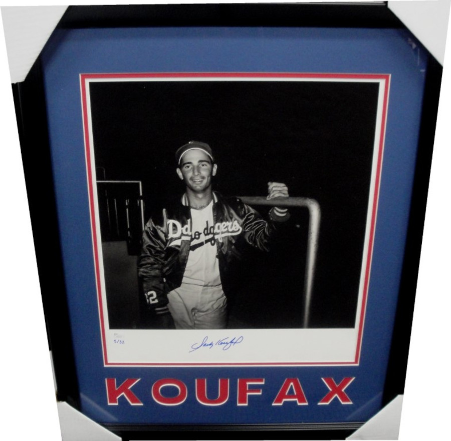 Sandy Koufax Hand Signed Auto 16X20 Photo Framed Standing In Dugout JSA /32
