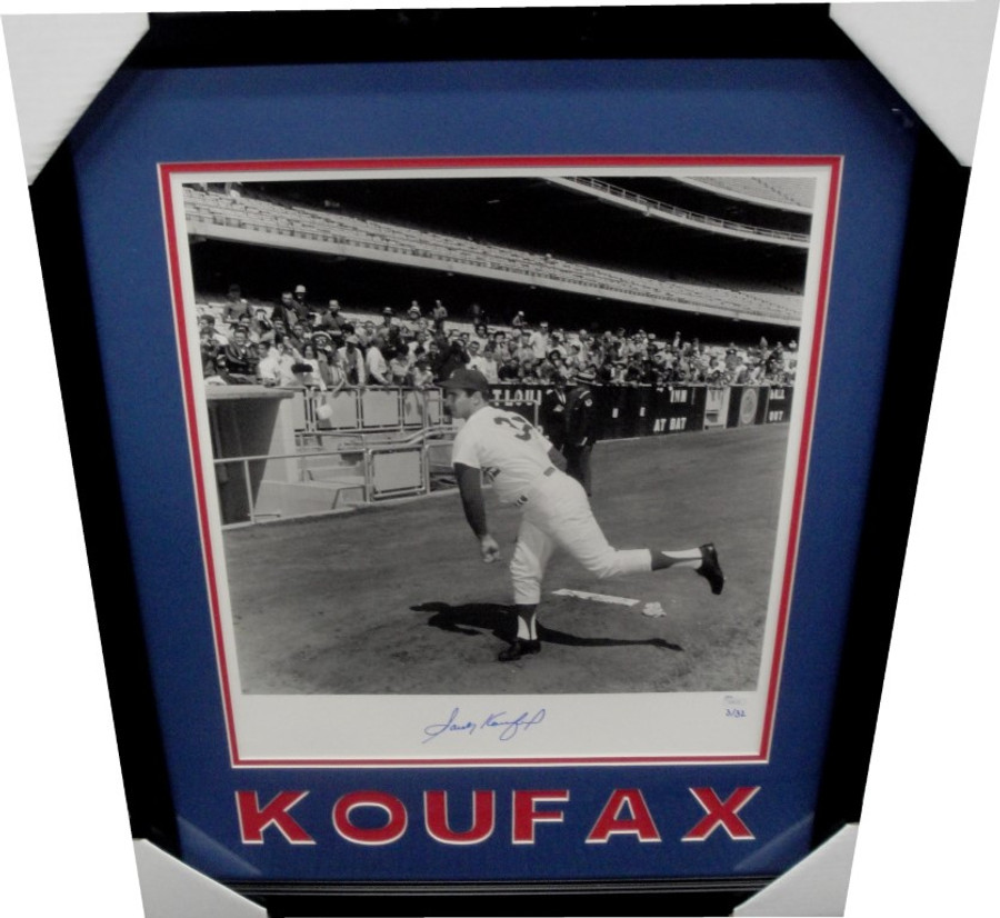 Sandy Koufax Hand Signed Auto 16X20 Photo Framed Warming Up Dodgers JSA /32