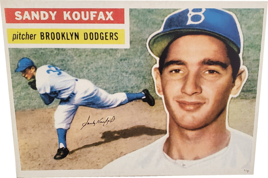 Sandy Koufax Hand Signed Autographed 1956 Topps 26X36 Stretched Canvas MLB OA/32