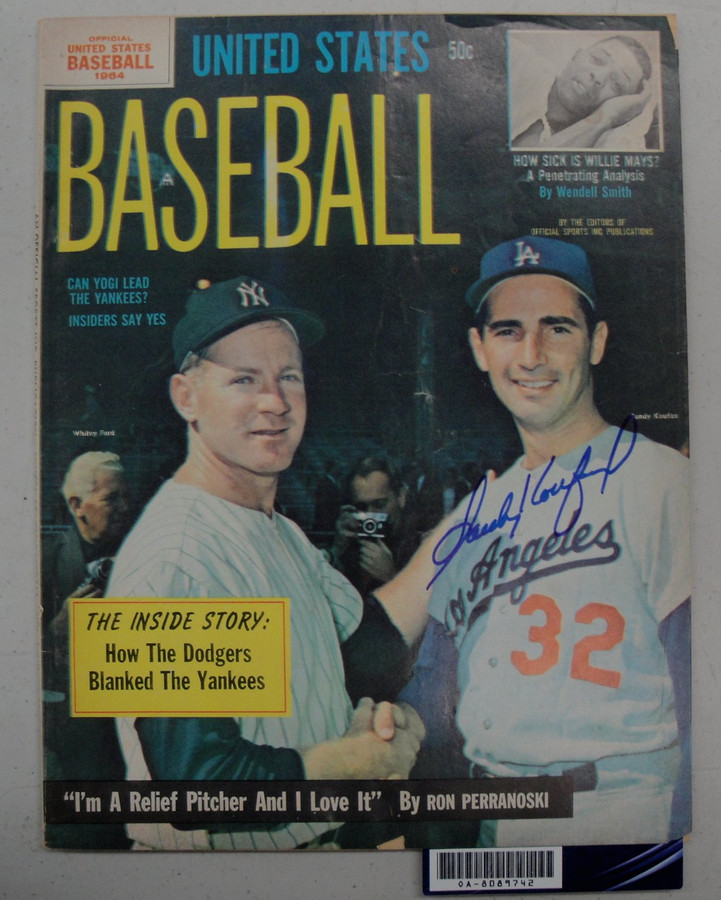 Sandy Koufax Hand Signed Autographed Official Baseball Magazine 1964 OA 8089742