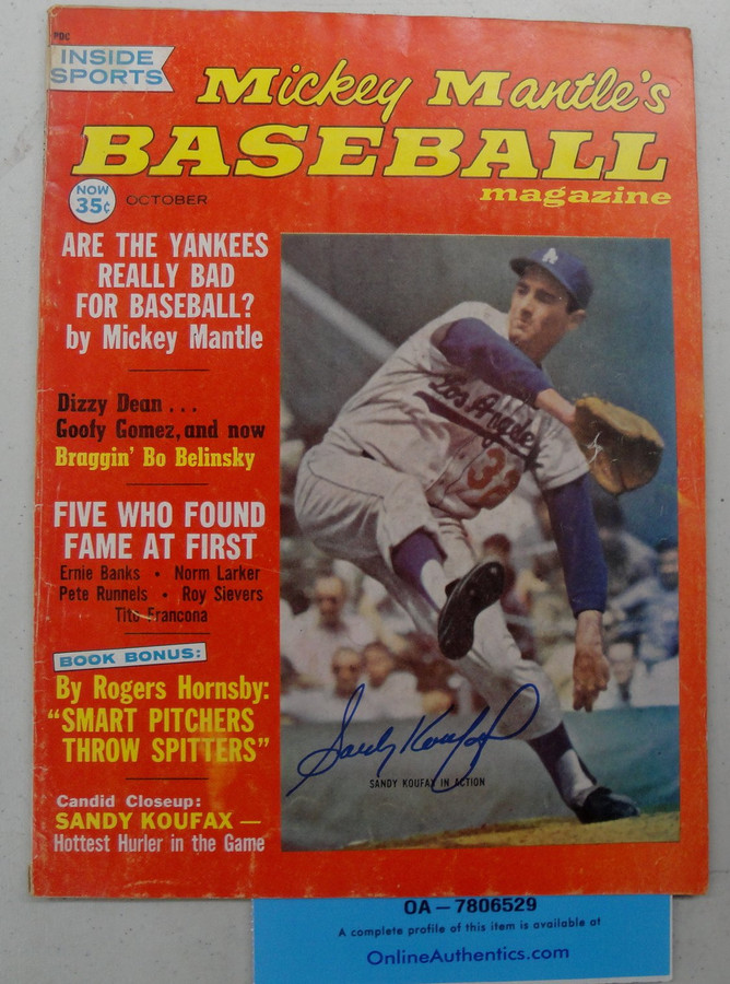 Sandy Koufax Signed Autograph Mickey Mantle's Baseball Magazine 1962 OA 7806529