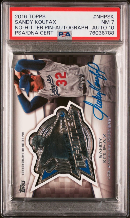 Sandy Koufax 2016 Topps No Hitter Pin Auto PSA 7 /10 Auto Dodgers #NHPSK 20/25