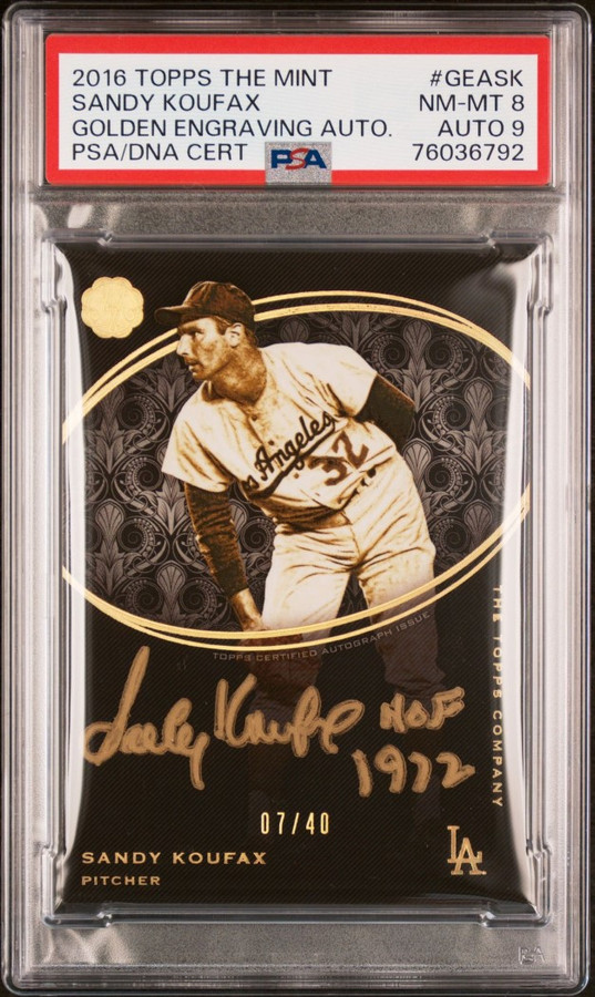 Sandy Koufax 2016 Topps The Mint Golden Engraving Auto PSA 8/ 9 Auto #GEASK 7/40