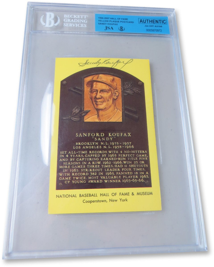 Sandy Koufax Signed Autograph Hall of Fame Postcard Dodgers JSA Beckett Slabbed