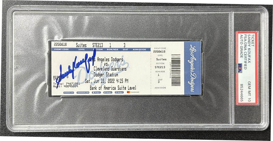 Sandy Koufax Signed Autograph Suite Ticket Statue Day JSA  6/18/22 PSA 10