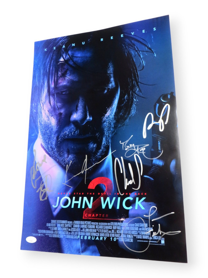 John Wick 2 Cast Signed Autograph 13X20 Poster Keanu Reeves 6 Autos JSA YY54836