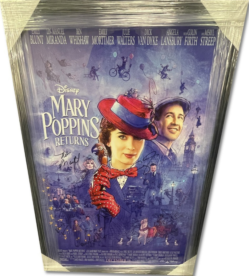 Mary Poppins Returns Signed Cast Poster Lin-Manuel Miranda Blunt +3 Framed JSA