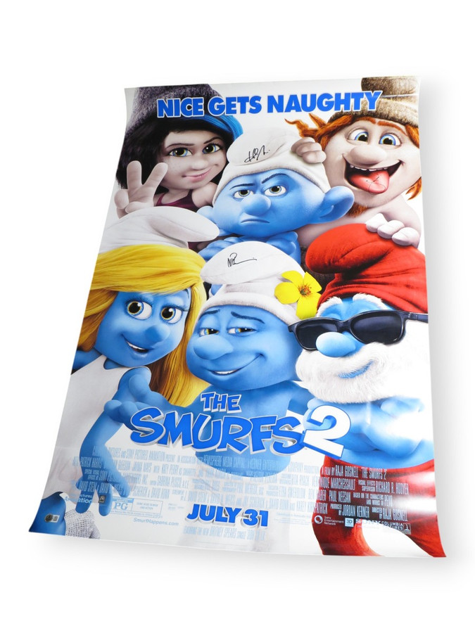 The Smurfs 2 Multi Autographed 27X40 Poster Azaria Patrick Harris +1 BAS AE08890