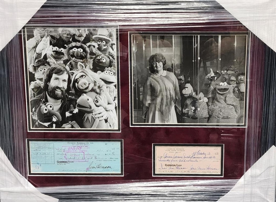 Jim Henson Jane Ann Henson Signed Autographed Checks Muppets Framed JSA LOA