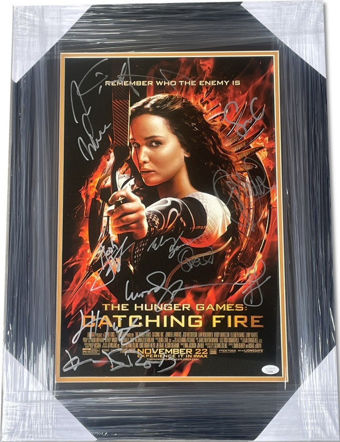 The Hunger Games Catching Fire Signed Cast Poster Jennifer Lawrence +9 Frame JSA