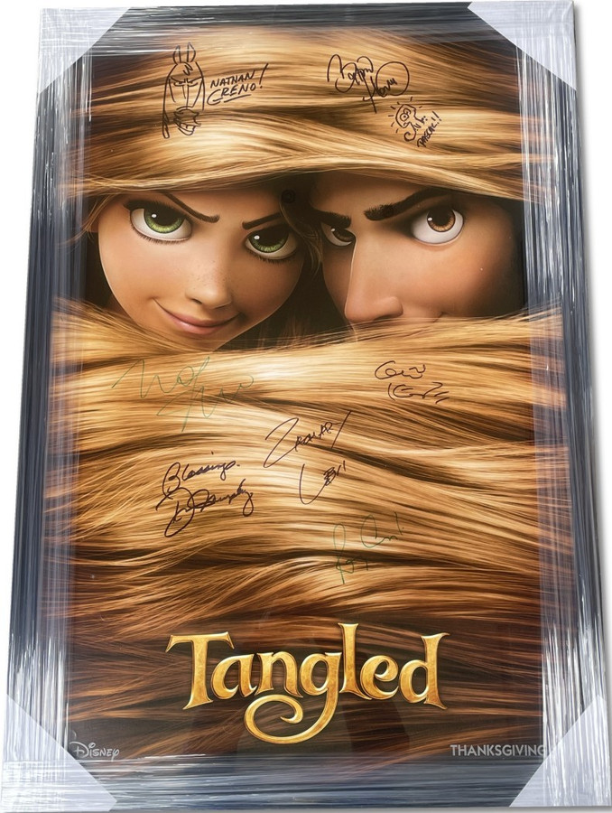 Tangled Signed Cast Autographed Poster Zachary Levi +6 Framed JSA