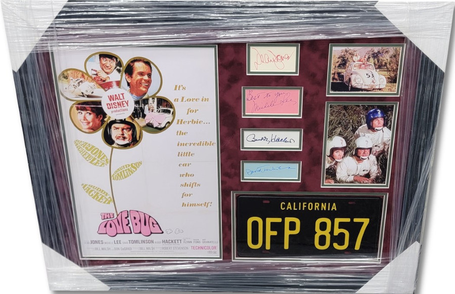 The Love Bug Cast Autographed Cuts Jones Lee Tomlinson Hackett Framed JSA A