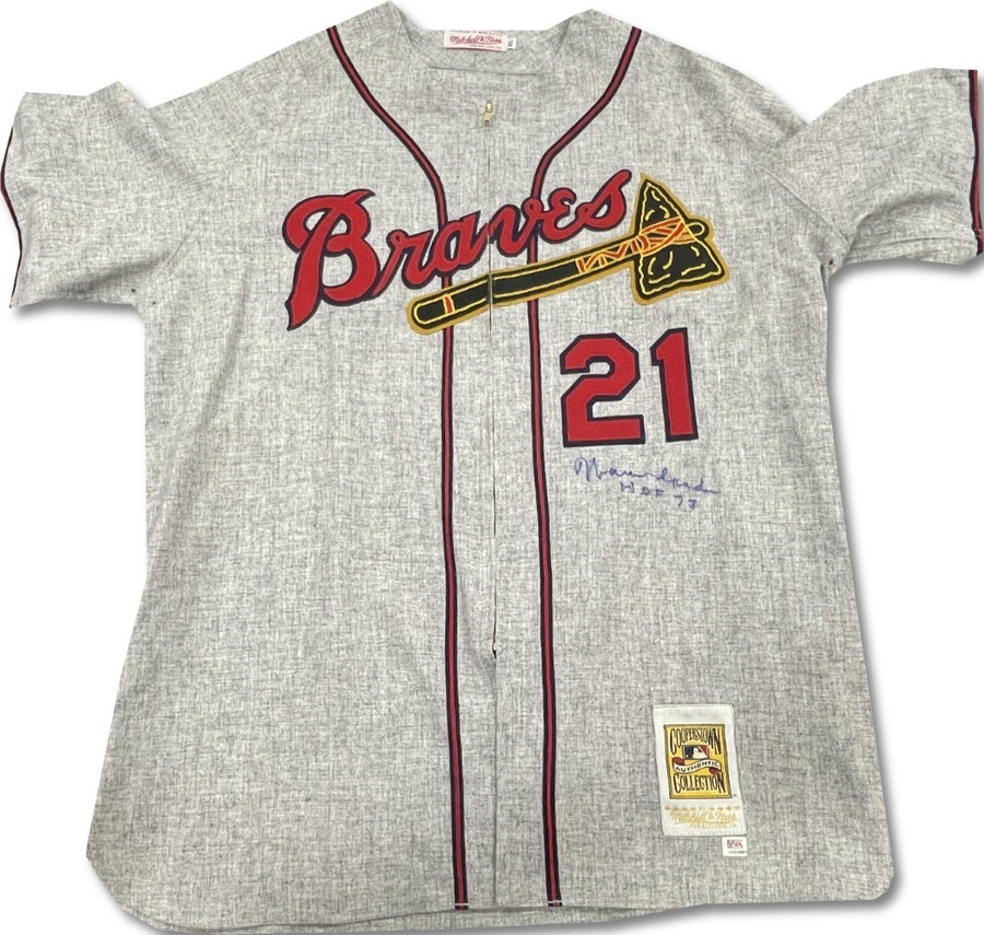 Warren Spahn Signed Autographed Braves Grey Jersey "HOF 73" XL PSA 1A53681