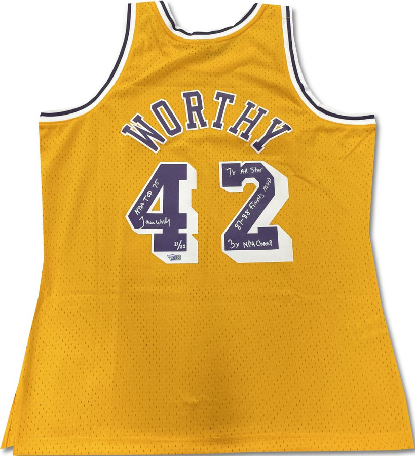 James Worthy Signed Yellow Swingman Jersey Lakers "3x Champ" /22 Large Fanatics