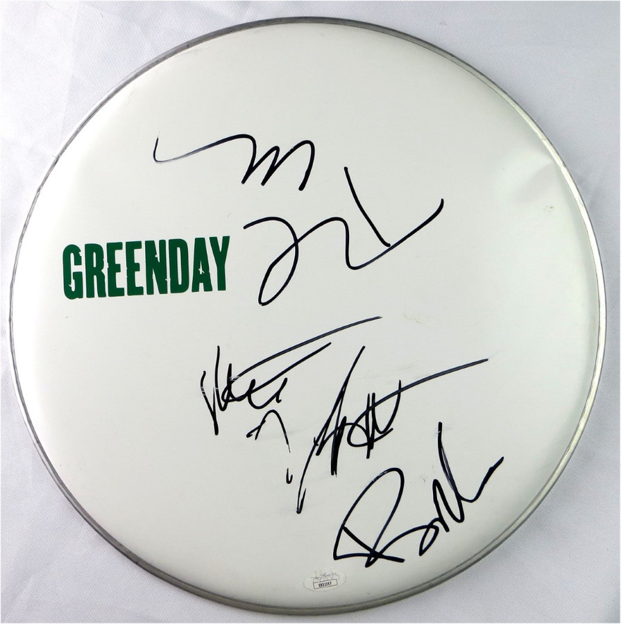 Green Day Band Autographed 14" Drumhead Armstrong Tre Cool Dirnt JSA XX92067
