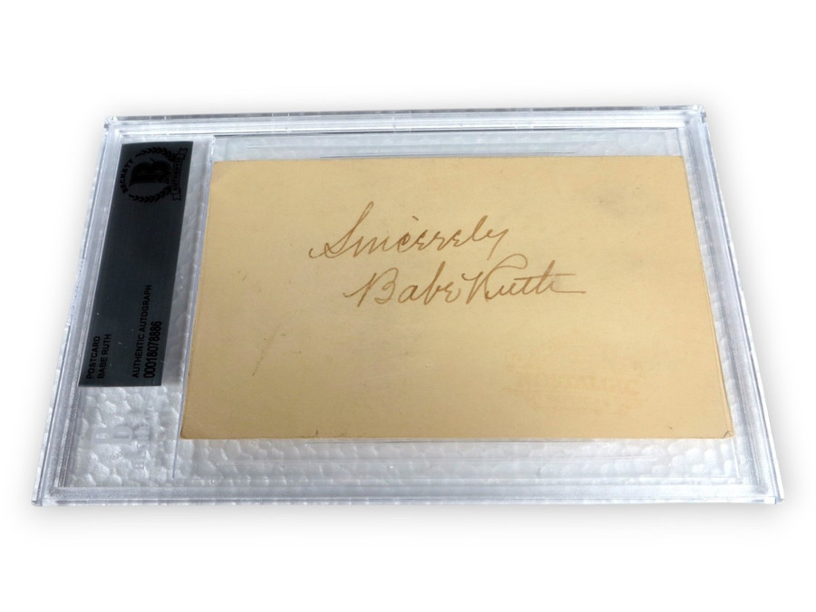 Babe Ruth Signed Autographed Postcard Yankees HOF Legend Sharp Sig BAS Encased