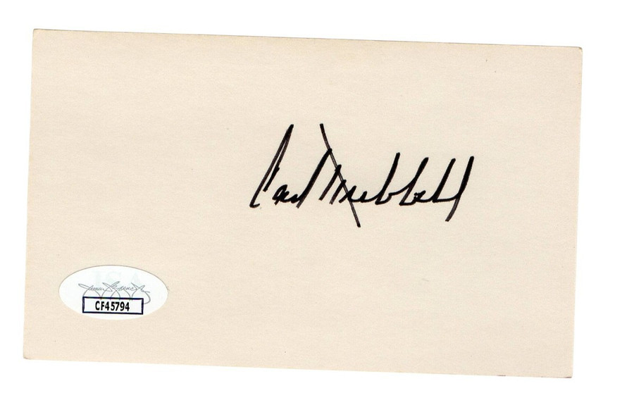 Carl Hubbell Signed Autographed 3X5 Index Card Giants Hall of Famer JSA CF45794
