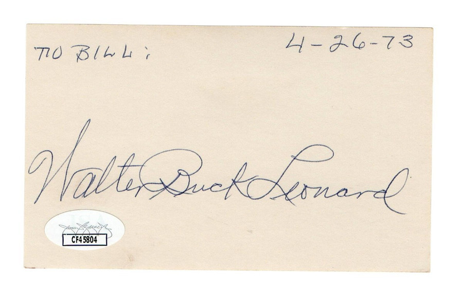 Walter "Buck" Leonard Signed Autographed 3X5 Index Card Grays HOFer JSA CF45804