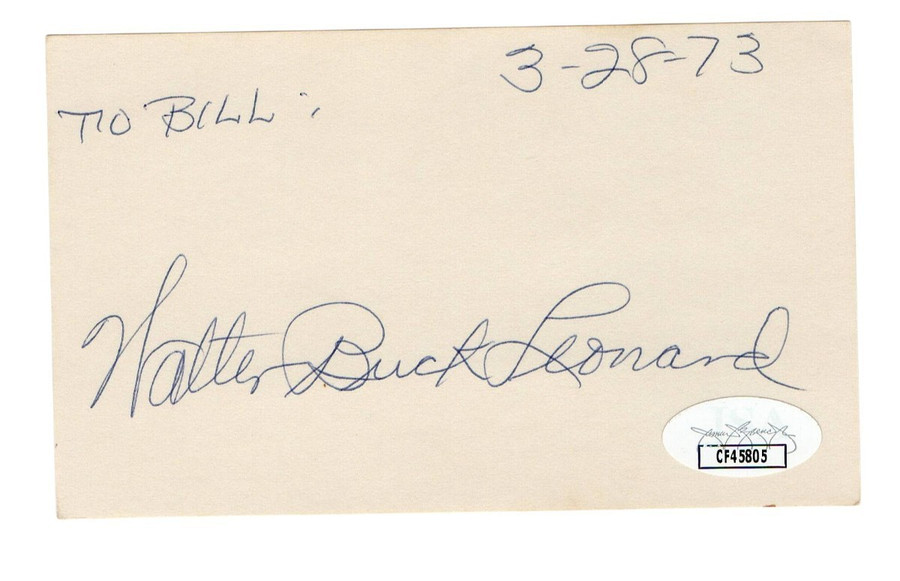 Walter "Buck" Leonard Signed Autographed 3X5 Index Card Grays HOFer JSA CF45805