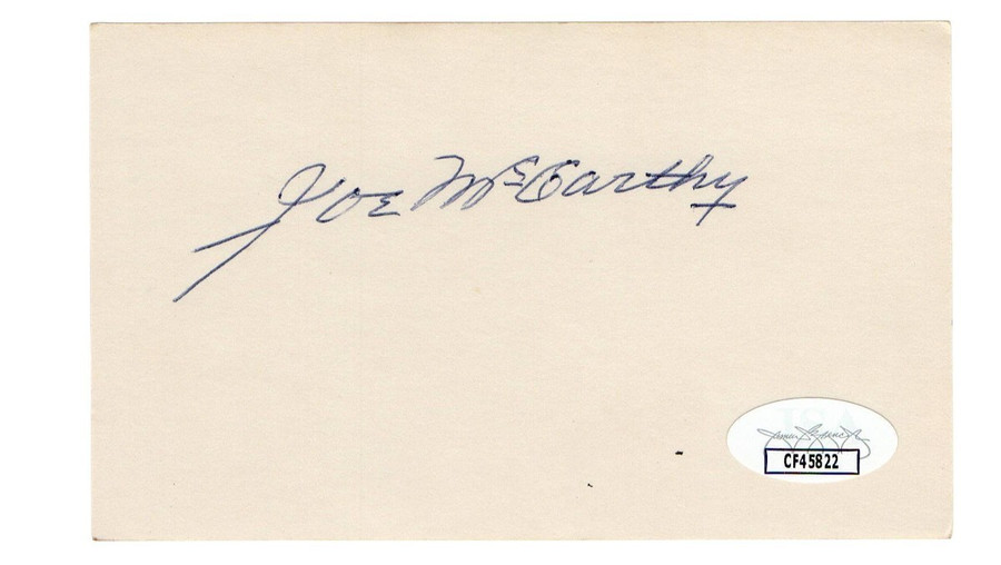 Joe McCarthy Signed Autographed 3X5 Index Card Cubs Yankees Red Sox JSA CF45822
