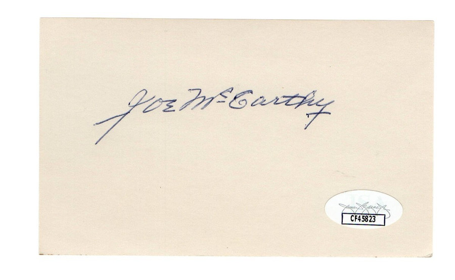 Joe McCarthy Signed Autographed 3X5 Index Card Cubs Yankees Red Sox JSA CF45823